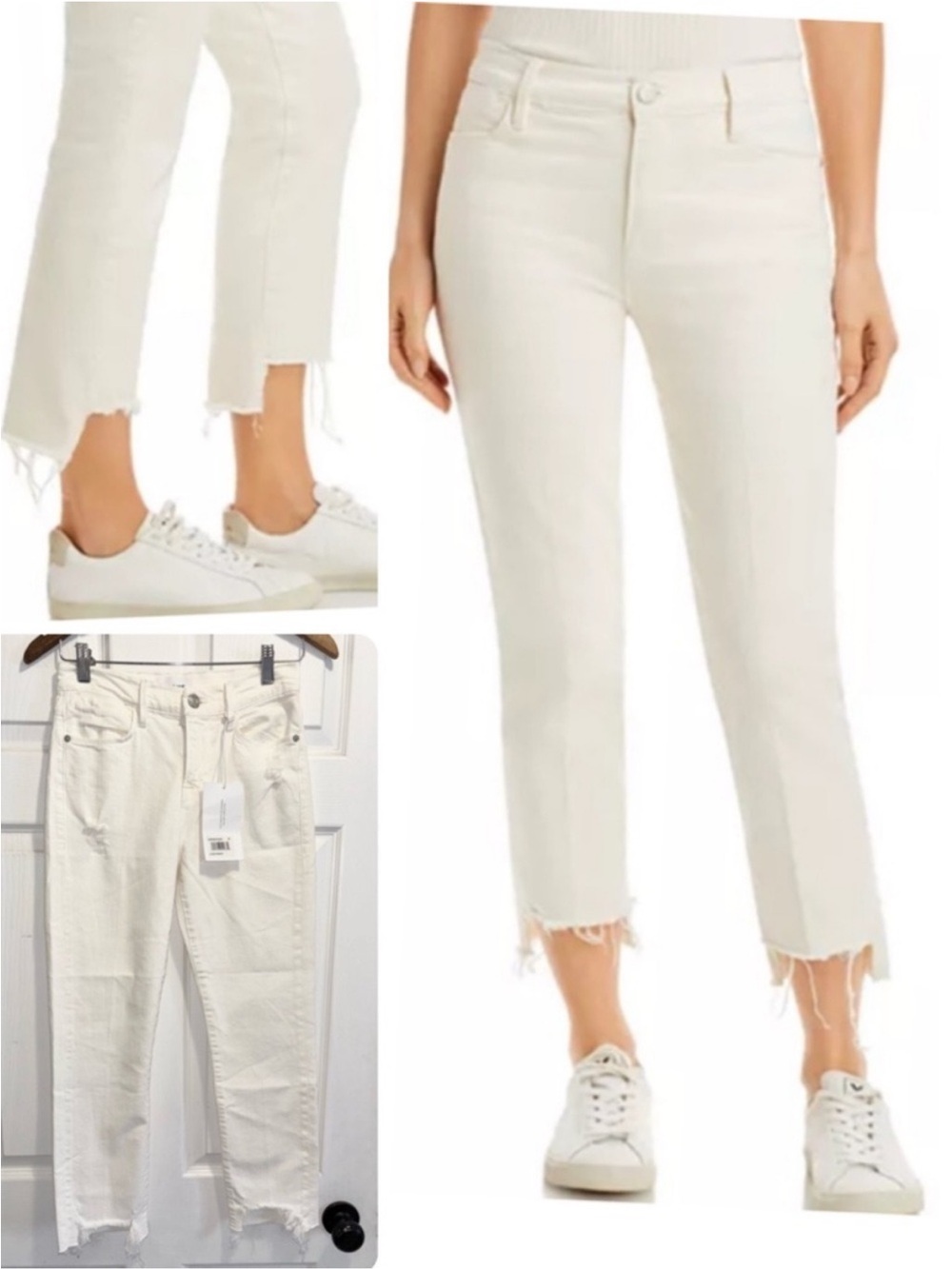 NWT Frame Le High Straight Jeans Ankle Distressed High Waist Au Natural Cream 26